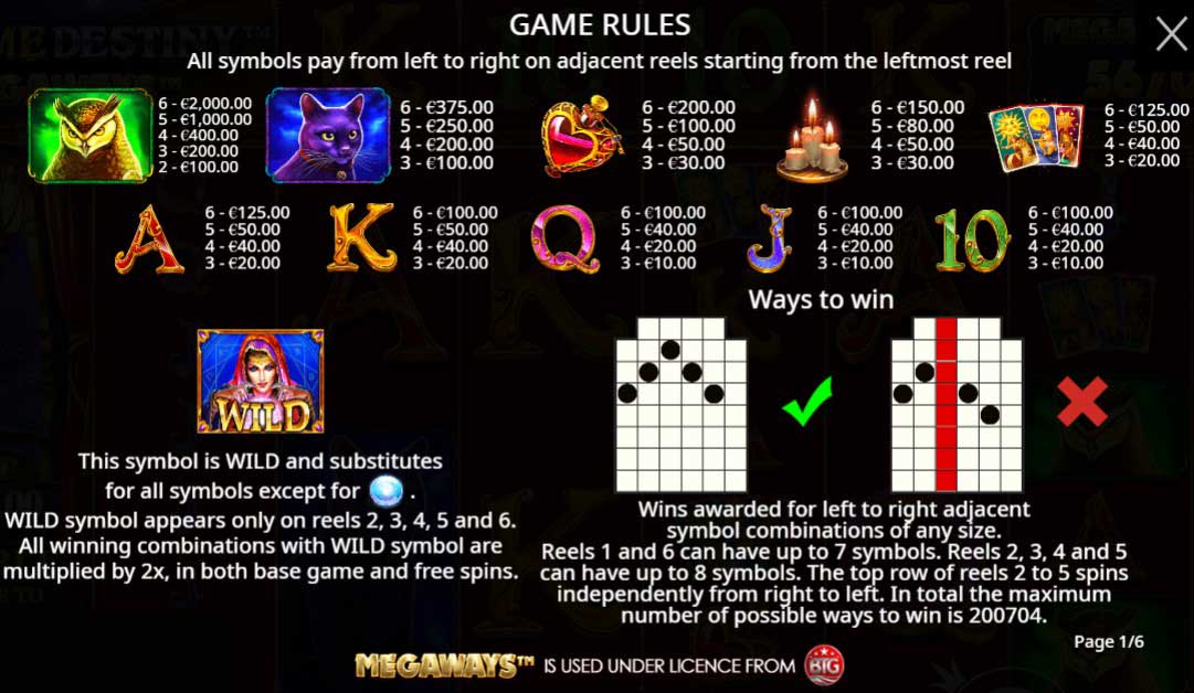 Madame Destiny Megaways slot game symbols